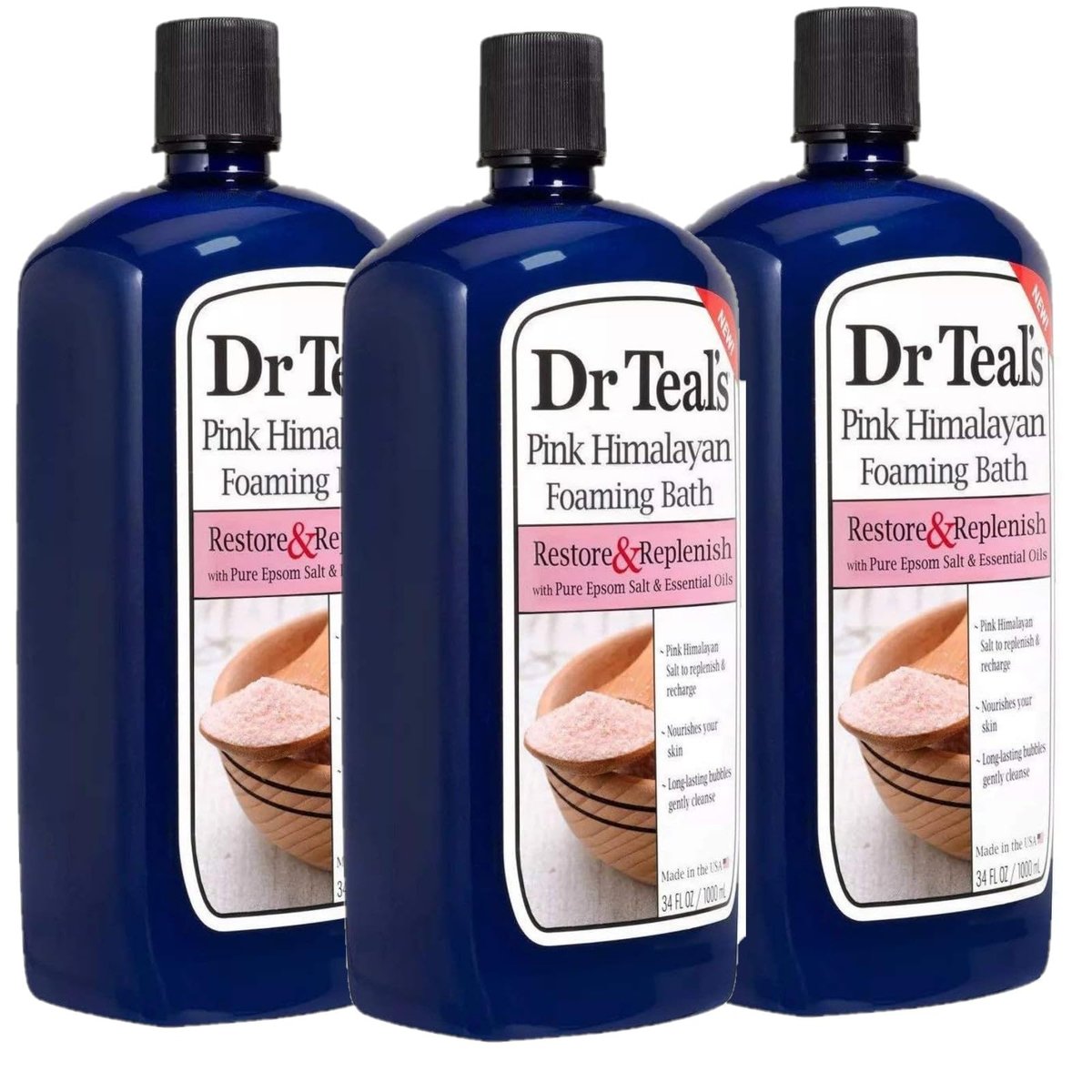 Dr Teal's Pink Himalayan Salt Foam Bath Gift Set - 3 Pack (34 oz Each) with Essential Bergamot & Sweet Orange Oils, Epsom Salt for Stress Relief Avelisse