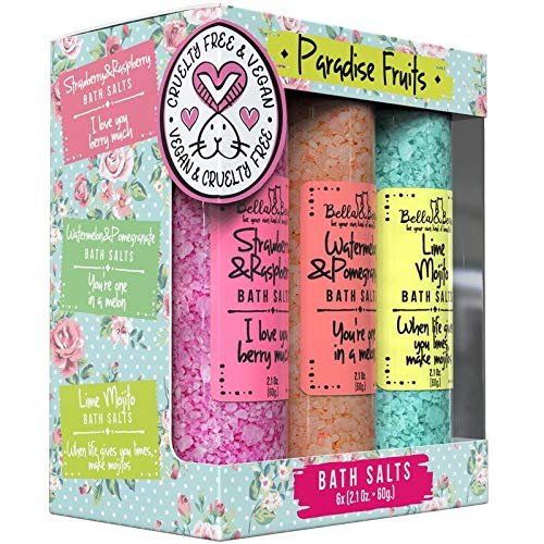 Bella & Bear Paradise Fruits Bath Salts – 6 Pack Relaxing Spa & Foot Soak – Vegan & Cruelty-Free Fruity Scented Bath Soak Gift Set Avelisse