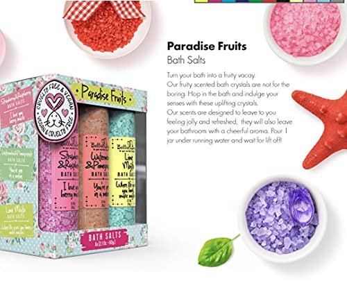 Bella & Bear Paradise Fruits Bath Salts – 6 Pack Relaxing Spa & Foot Soak – Vegan & Cruelty-Free Fruity Scented Bath Soak Gift Set Avelisse