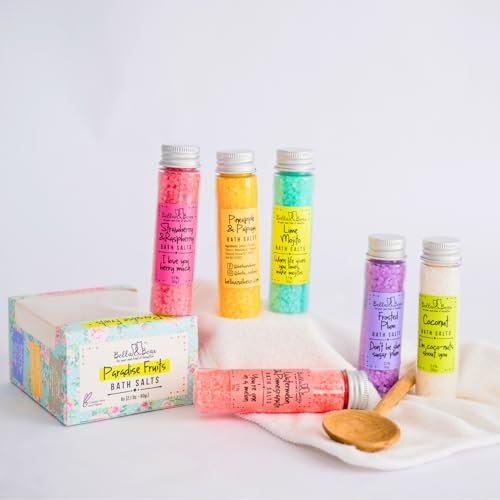 Bella & Bear Paradise Fruits Bath Salts – 6 Pack Relaxing Spa & Foot Soak – Vegan & Cruelty-Free Fruity Scented Bath Soak Gift Set Avelisse