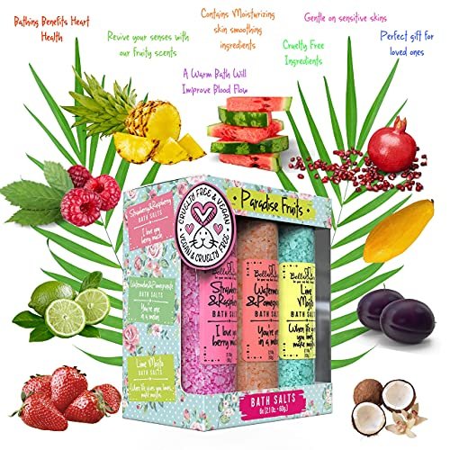Bella & Bear Paradise Fruits Bath Salts – 6 Pack Relaxing Spa & Foot Soak – Vegan & Cruelty-Free Fruity Scented Bath Soak Gift Set Avelisse