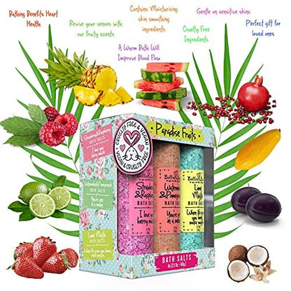 Bella & Bear Paradise Fruits Bath Salts – 6 Pack Relaxing Spa & Foot Soak – Vegan & Cruelty-Free Fruity Scented Bath Soak Gift Set Avelisse