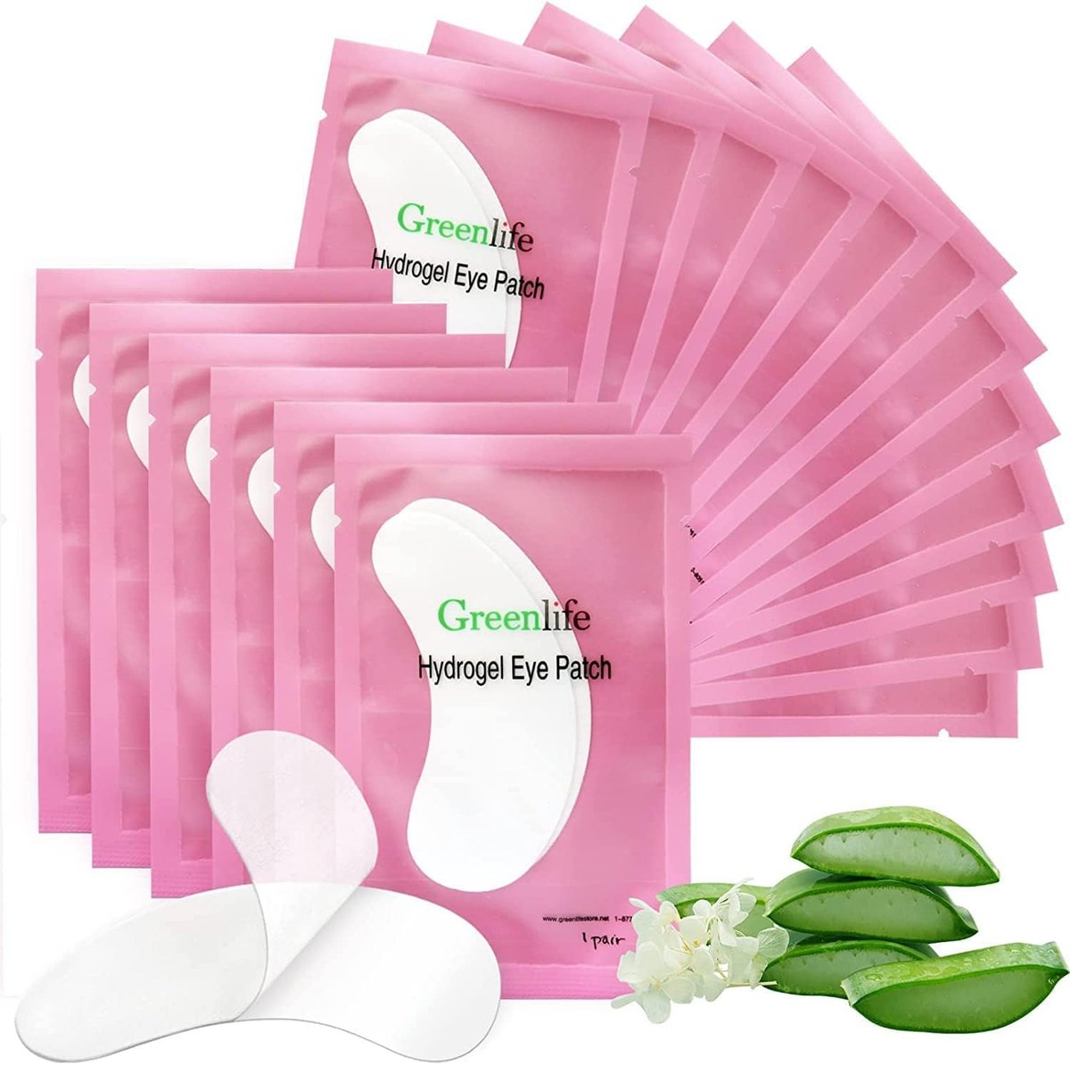 GreenLife 50 Pairs Eye Pads – 100% Natural Collagen & Aloe Vera Hydrogel Under Eye Gel Patches for Eyelash Extension Supplies - görsel 1