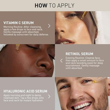 Wumal 3 Pack Face Serum Set - Vitamin C, Retinol & Hyaluronic Acid - Firming, Brightening & Hydrating Serum Trio for Day and Night