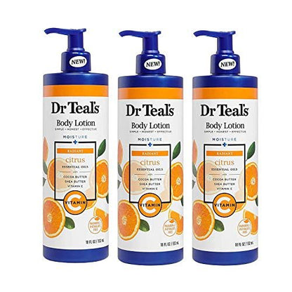 Dr Teal's Vitamin C & Citrus Body Lotion Gift Set (3 Pack, 18oz Each) - Glow & Radiance Formula with Essential Oils and Pure Epsom Salt for Nourished Skin and Stress Relief Avelisse