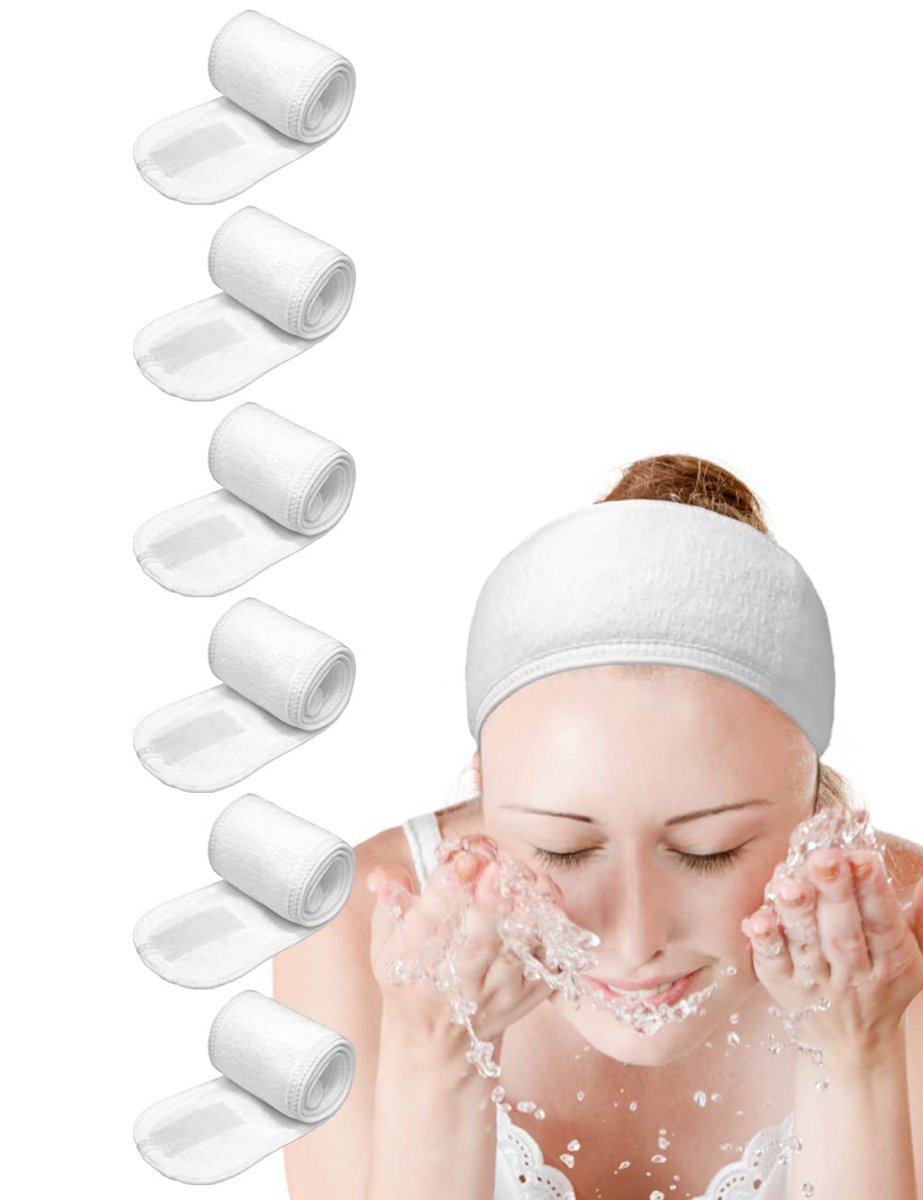 EUICAE Spa Headband 6 Pack White - Non-Slip Terry Cloth Headbands for Women Men, Makeup Face Wash, Yoga, Gym - görsel 1