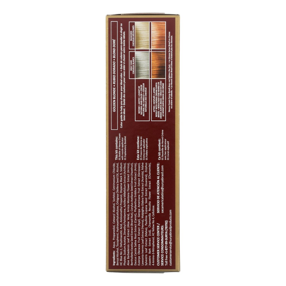 Surya Brasil Henna Cream Golden Blonde - 98% Natural, Vegan, Cruelty-Free Semi-Permanent Hair Color - 2.37 oz Avelisse