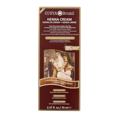 Surya Brasil Henna Cream Golden Blonde - 98% Natural, Vegan, Cruelty-Free Semi-Permanent Hair Color - 2.37 oz Avelisse