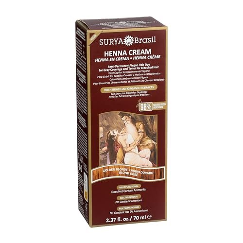 Surya Brasil Henna Cream Golden Blonde - 98% Natural, Vegan, Cruelty-Free Semi-Permanent Hair Color - 2.37 oz Avelisse