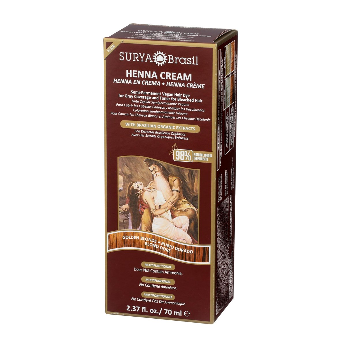 Surya Brasil Henna Cream Golden Blonde - 98% Natural, Vegan, Cruelty-Free Semi-Permanent Hair Color - 2.37 oz Avelisse