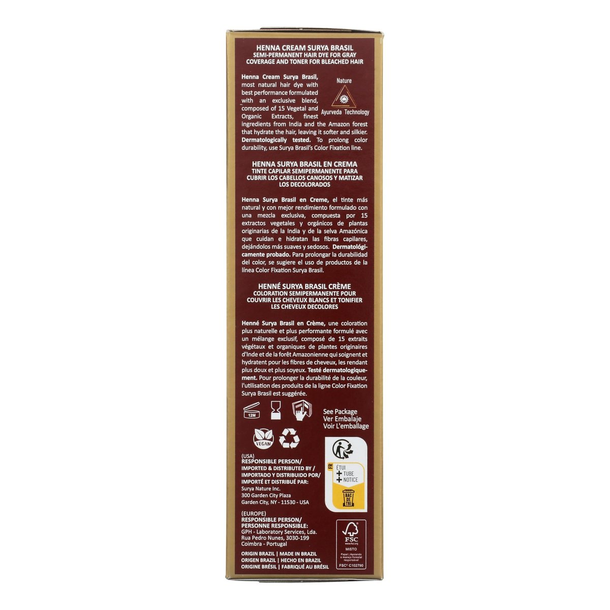 Surya Brasil Henna Cream Golden Blonde - 98% Natural, Vegan, Cruelty-Free Semi-Permanent Hair Color - 2.37 oz Avelisse