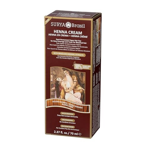 Surya Brasil Henna Cream Golden Blonde - 98% Natural, Vegan, Cruelty-Free Semi-Permanent Hair Color - 2.37 oz Avelisse