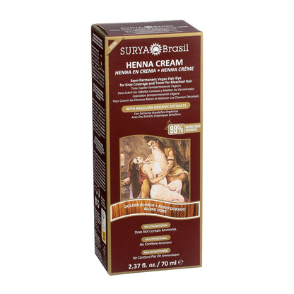 Surya Brasil Henna Cream Golden Blonde - 98% Natural, Vegan, Cruelty-Free Semi-Permanent Hair Color - 2.37 oz Avelisse