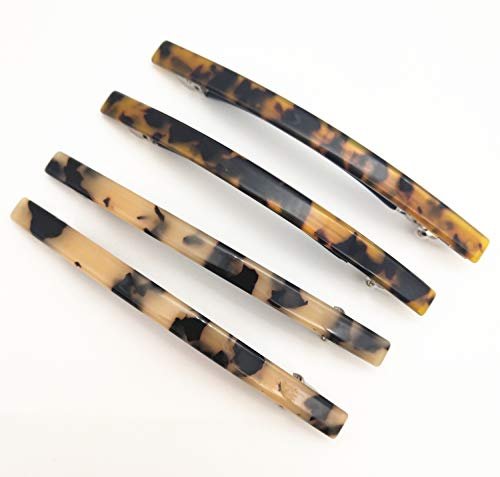 4 Pack Elegant Automatic Hair Clips - 4 Inches Brown Celluloid Onyx Barrette for Women & Girls - görsel 2
