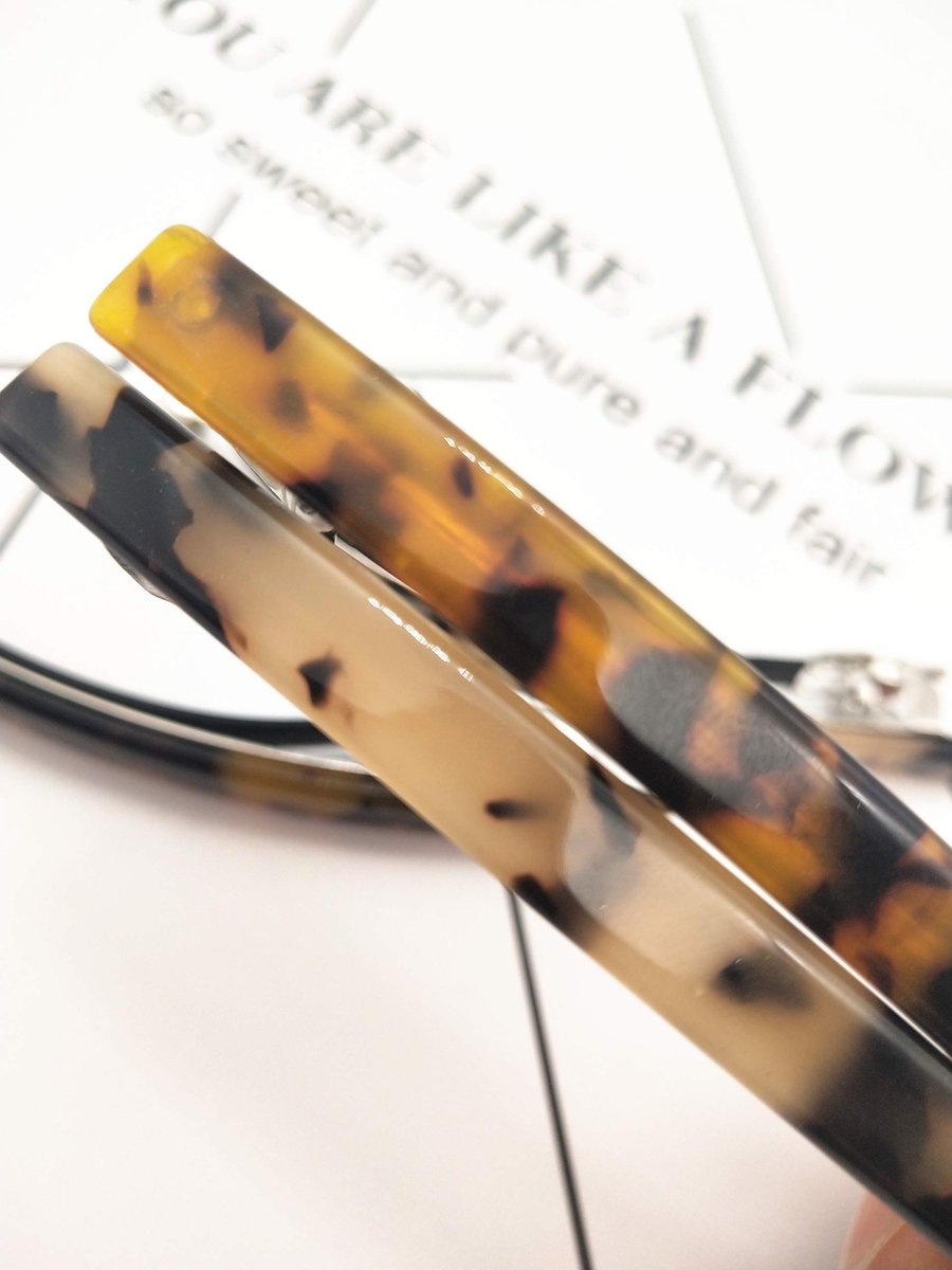 4 Pack Elegant Automatic Hair Clips - 4 Inches Brown Celluloid Onyx Barrette for Women & Girls - görsel 3