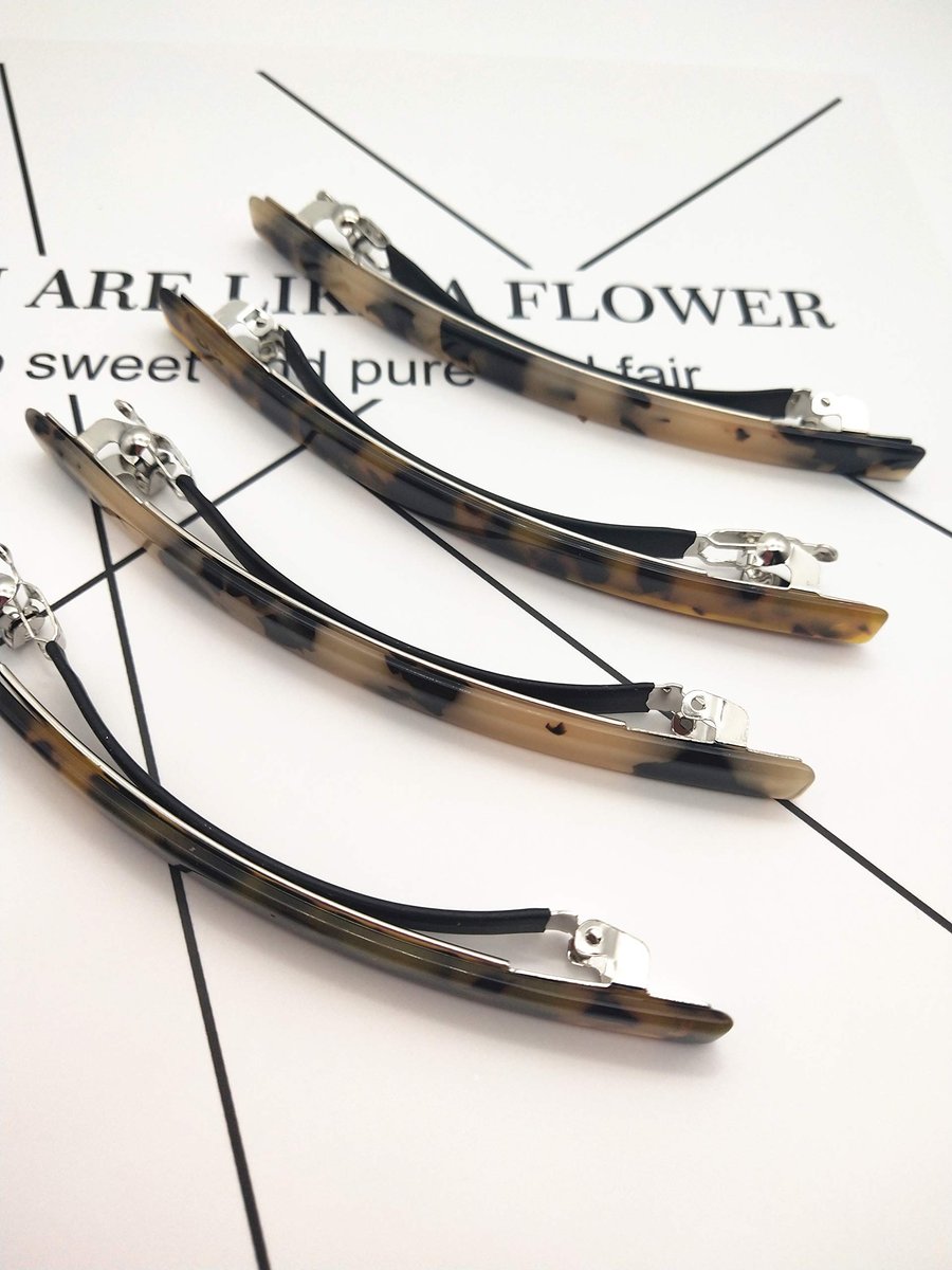4 Pack Elegant Automatic Hair Clips - 4 Inches Brown Celluloid Onyx Barrette for Women & Girls - görsel 9