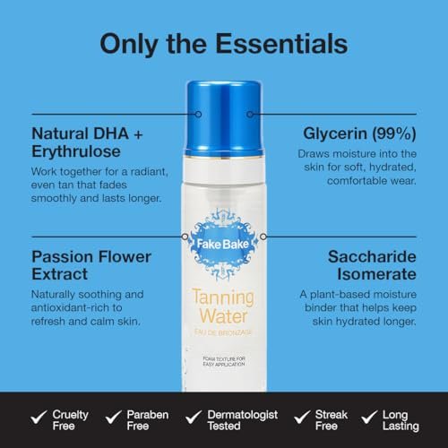 Fake Bake Foam Tanning Water Self Tanner Instant Glow with Hydrating Passion Flower Rejuvenation - Natural Looking Sunless Bronzing for Women & Men - 6.7 oz Avelisse