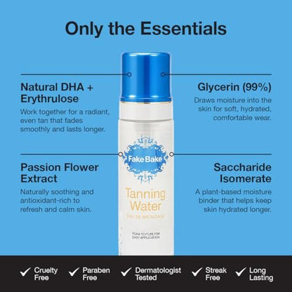 Fake Bake Foam Tanning Water Self Tanner Instant Glow with Hydrating Passion Flower Rejuvenation - Natural Looking Sunless Bronzing for Women & Men - 6.7 oz Avelisse
