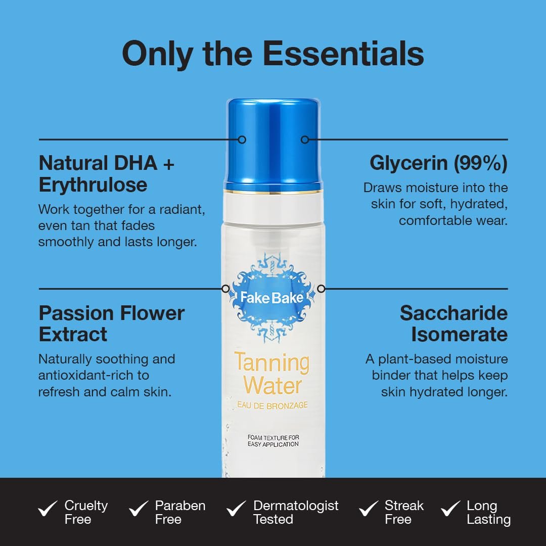 Fake Bake Foam Tanning Water Self Tanner Instant Glow with Hydrating Passion Flower Rejuvenation - Natural Looking Sunless Bronzing for Women & Men - 6.7 oz Avelisse