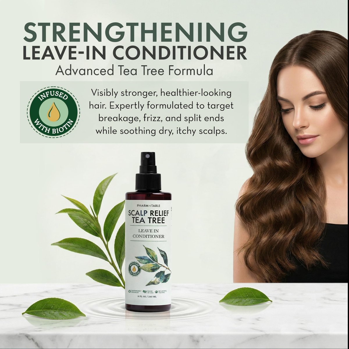 Leave In Conditioner Spray - Tea Tree Scalp Treatment - Anti-Dandruff & Itchy Scalp Relief, Hydrating & Medicated Formula for Psoriasis Care - Detangles & Nourishes Hair (8 Fl Oz) - görsel 3