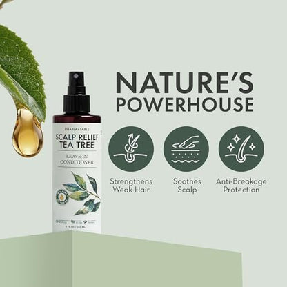 Leave In Conditioner Spray - Tea Tree Scalp Treatment - Anti-Dandruff & Itchy Scalp Relief, Hydrating & Medicated Formula for Psoriasis Care - Detangles & Nourishes Hair (8 Fl Oz)
