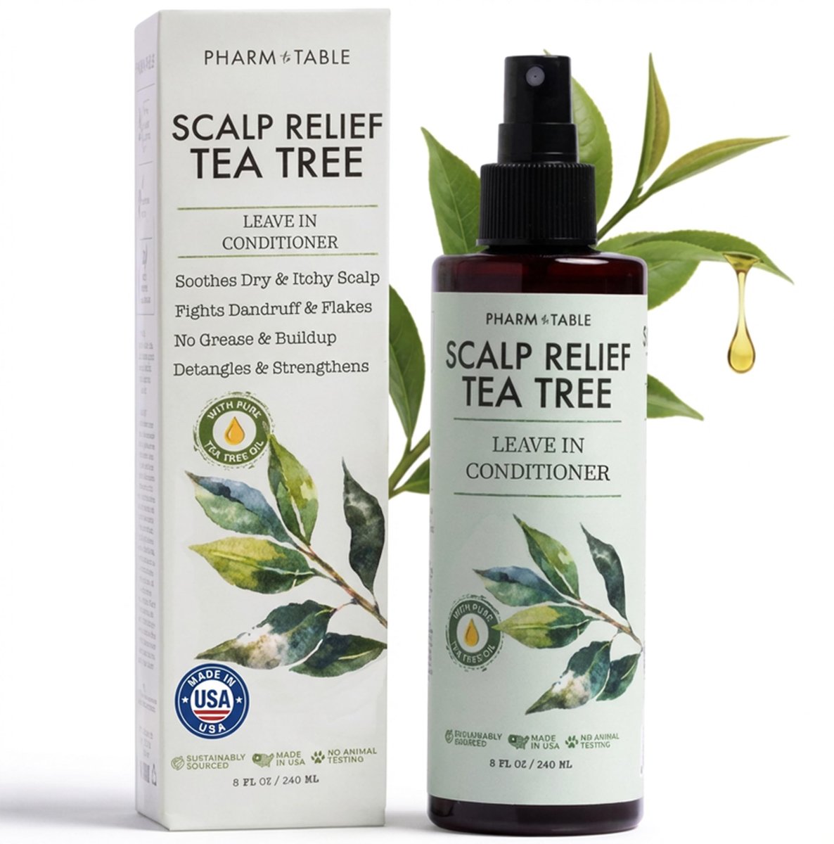 Leave In Conditioner Spray - Tea Tree Scalp Treatment - Anti-Dandruff & Itchy Scalp Relief, Hydrating & Medicated Formula for Psoriasis Care - Detangles & Nourishes Hair (8 Fl Oz) - görsel 1