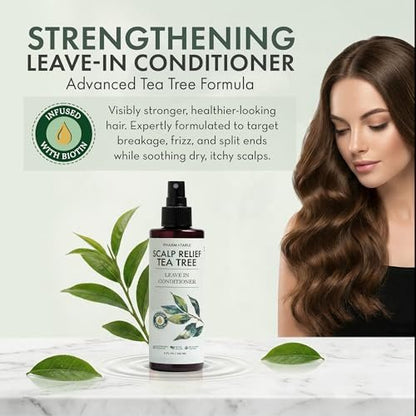 Leave In Conditioner Spray - Tea Tree Scalp Treatment - Anti-Dandruff & Itchy Scalp Relief, Hydrating & Medicated Formula for Psoriasis Care - Detangles & Nourishes Hair (8 Fl Oz)