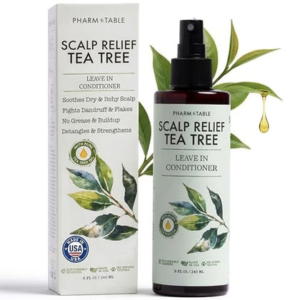 Leave In Conditioner Spray - Tea Tree Scalp Treatment - Anti-Dandruff & Itchy Scalp Relief, Hydrating & Medicated Formula for Psoriasis Care - Detangles & Nourishes Hair (8 Fl Oz)