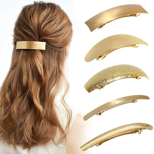 DeD Pack of 5 Gold Metal Hair Clips – Retro French Hair Barrettes for Women - görsel 2