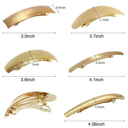 DeD Pack of 5 Gold Metal Hair Clips – Retro French Hair Barrettes for Women