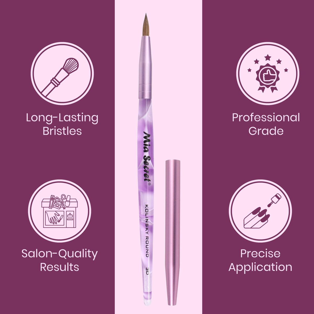Mia Secret Kolinsky Round Nail Art Brush – 3D Art (Purple) Avelisse