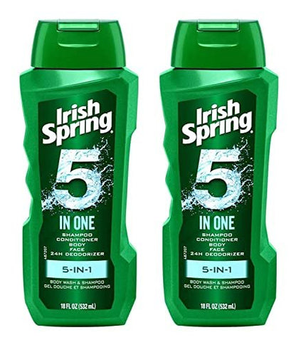 Irish Spring 5-in-1 Shampoo, Conditioner, Body Wash, Face Wash & Deodorizer, 18 oz (Pack of 2) Avelisse