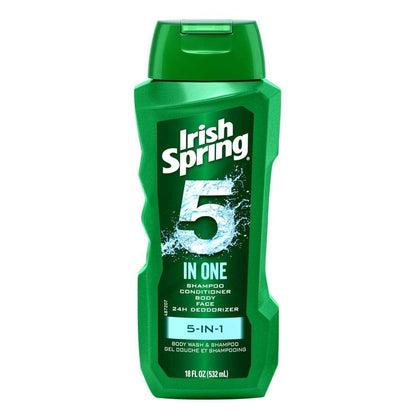 Irish Spring 5-in-1 Shampoo, Conditioner, Body Wash, Face Wash & Deodorizer, 18 oz (Pack of 2) Avelisse
