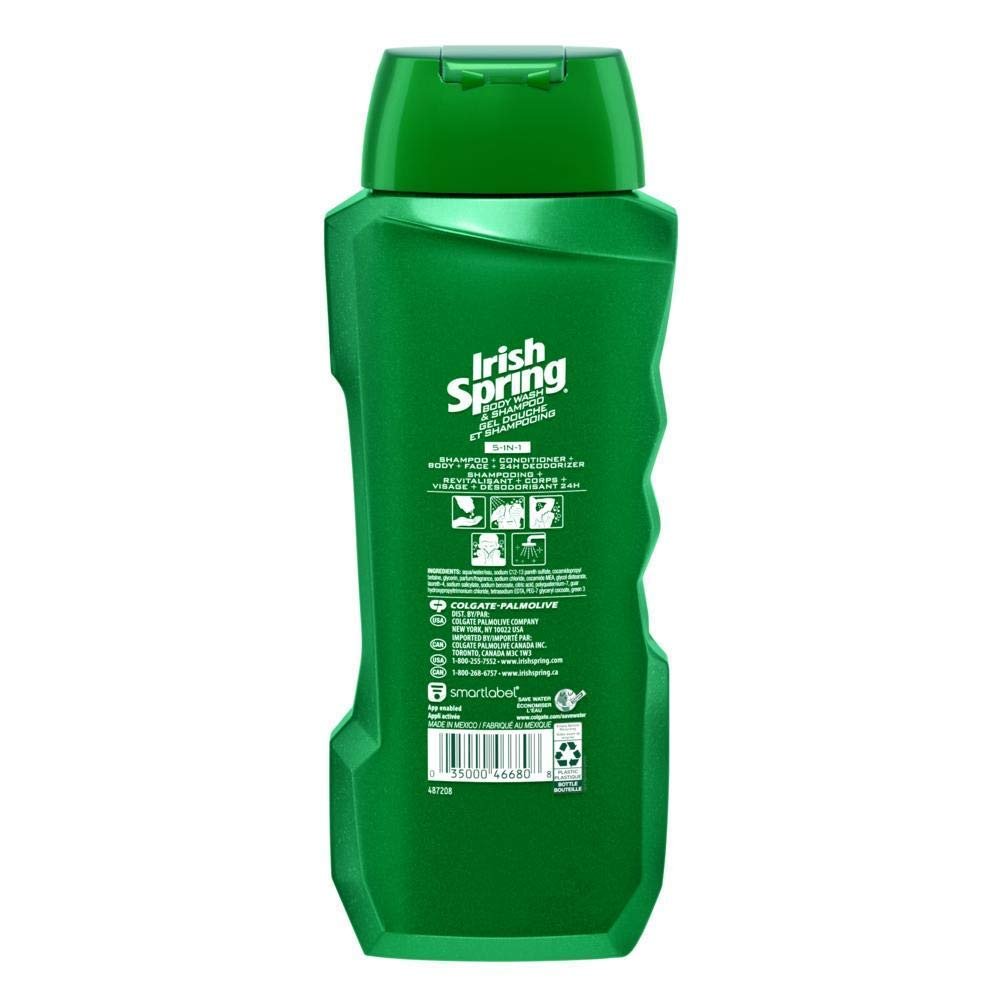Irish Spring 5-in-1 Shampoo, Conditioner, Body Wash, Face Wash & Deodorizer, 18 oz (Pack of 2) Avelisse