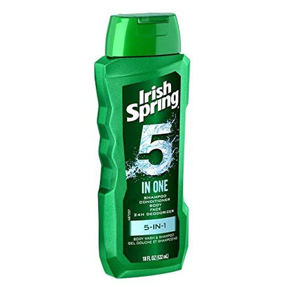 Irish Spring 5-in-1 Shampoo, Conditioner, Body Wash, Face Wash & Deodorizer, 18 oz (Pack of 2) Avelisse