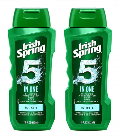 Irish Spring 5-in-1 Shampoo, Conditioner, Body Wash, Face Wash & Deodorizer, 18 oz (Pack of 2) Avelisse