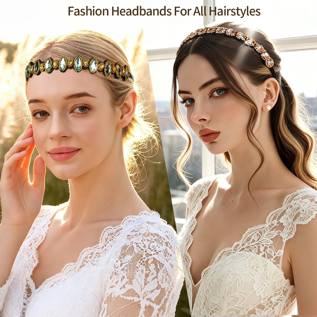 Teenitor 6-Pack Elastic Beaded Headbands for Women - Faux Leather Rhinestone Hair Bands, Multi-Color Set (20-26.8 Inches) Avelisse