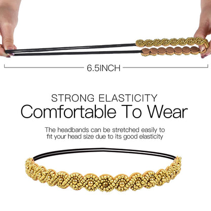 Teenitor 6-Pack Elastic Beaded Headbands for Women - Faux Leather Rhinestone Hair Bands, Multi-Color Set (20-26.8 Inches) Avelisse