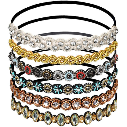 Teenitor 6-Pack Elastic Beaded Headbands for Women - Faux Leather Rhinestone Hair Bands, Multi-Color Set (20-26.8 Inches) Avelisse