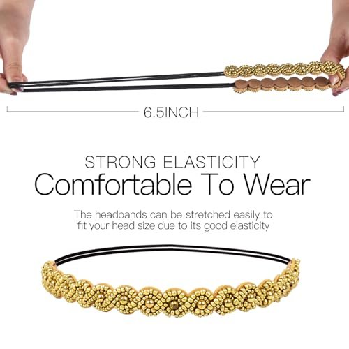 Teenitor 6-Pack Elastic Beaded Headbands for Women - Faux Leather Rhinestone Hair Bands, Multi-Color Set (20-26.8 Inches) Avelisse