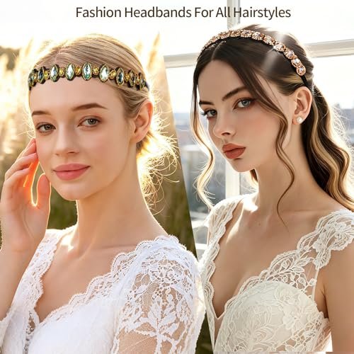 Teenitor 6-Pack Elastic Beaded Headbands for Women - Faux Leather Rhinestone Hair Bands, Multi-Color Set (20-26.8 Inches) Avelisse