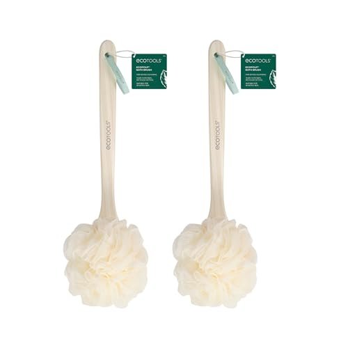 EcoTools EcoPouf Bath Brush - 2-Pack of Recycled Netting Exfoliating Bath Sponges (Cream) Avelisse