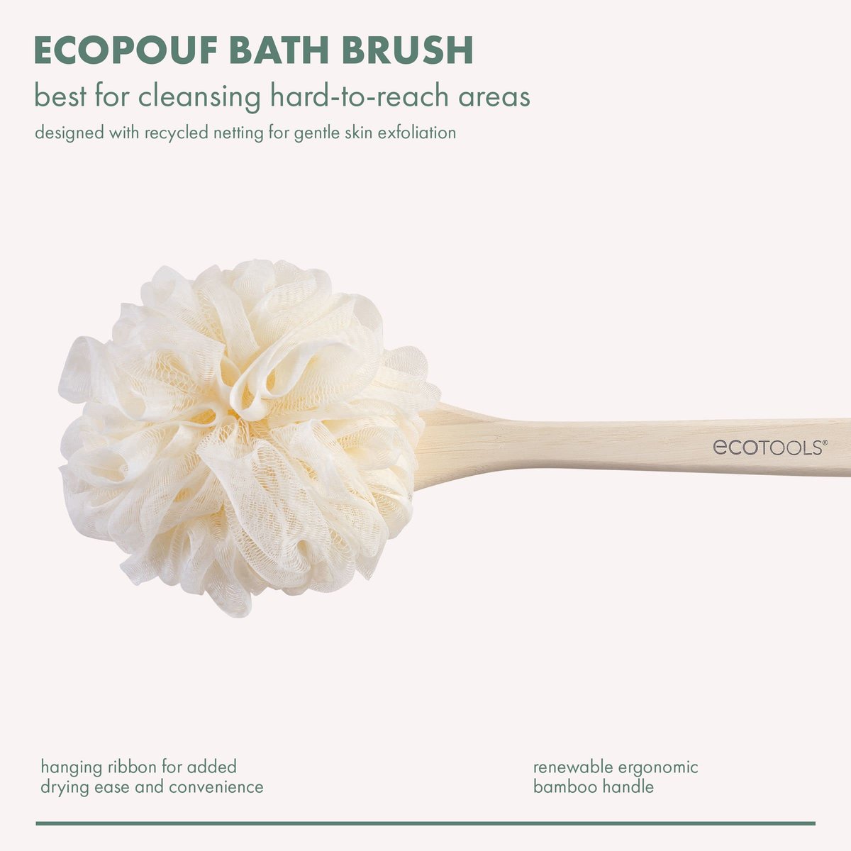 EcoTools EcoPouf Bath Brush - 2-Pack of Recycled Netting Exfoliating Bath Sponges (Cream) Avelisse
