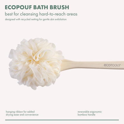 EcoTools EcoPouf Bath Brush - 2-Pack of Recycled Netting Exfoliating Bath Sponges (Cream) Avelisse