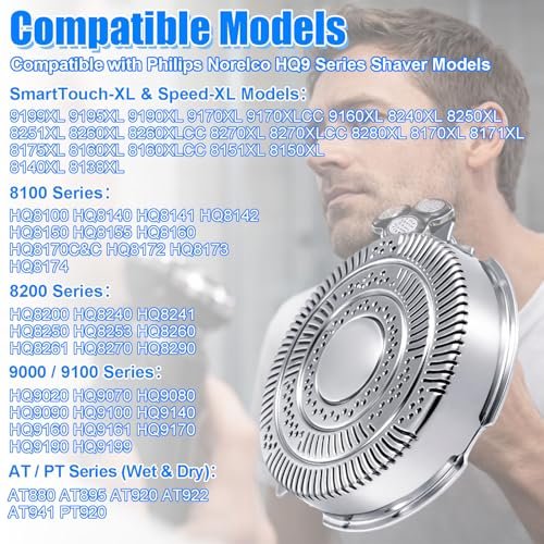 HQ9 Replacement Heads for Philips Norelco Shavers - 4-Piece Cutter Set Compatible with SpeedXL 8240XL, 8140XL, 8150XL, 8160XL, 8170XL, 8100, 8200, 9100 Series & PT/AT900 Avelisse