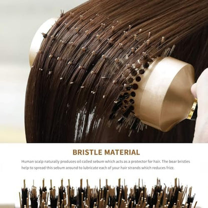 Aozzy Round Hair Brush Set for Blow Drying – Professional Boar Bristle Styling Brush with Nanothermic-Ion Technology, Vented Ceramic Barrel, 4 Size Options, Golden