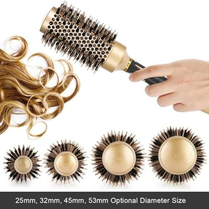 Aozzy Round Hair Brush Set for Blow Drying – Professional Boar Bristle Styling Brush with Nanothermic-Ion Technology, Vented Ceramic Barrel, 4 Size Options, Golden