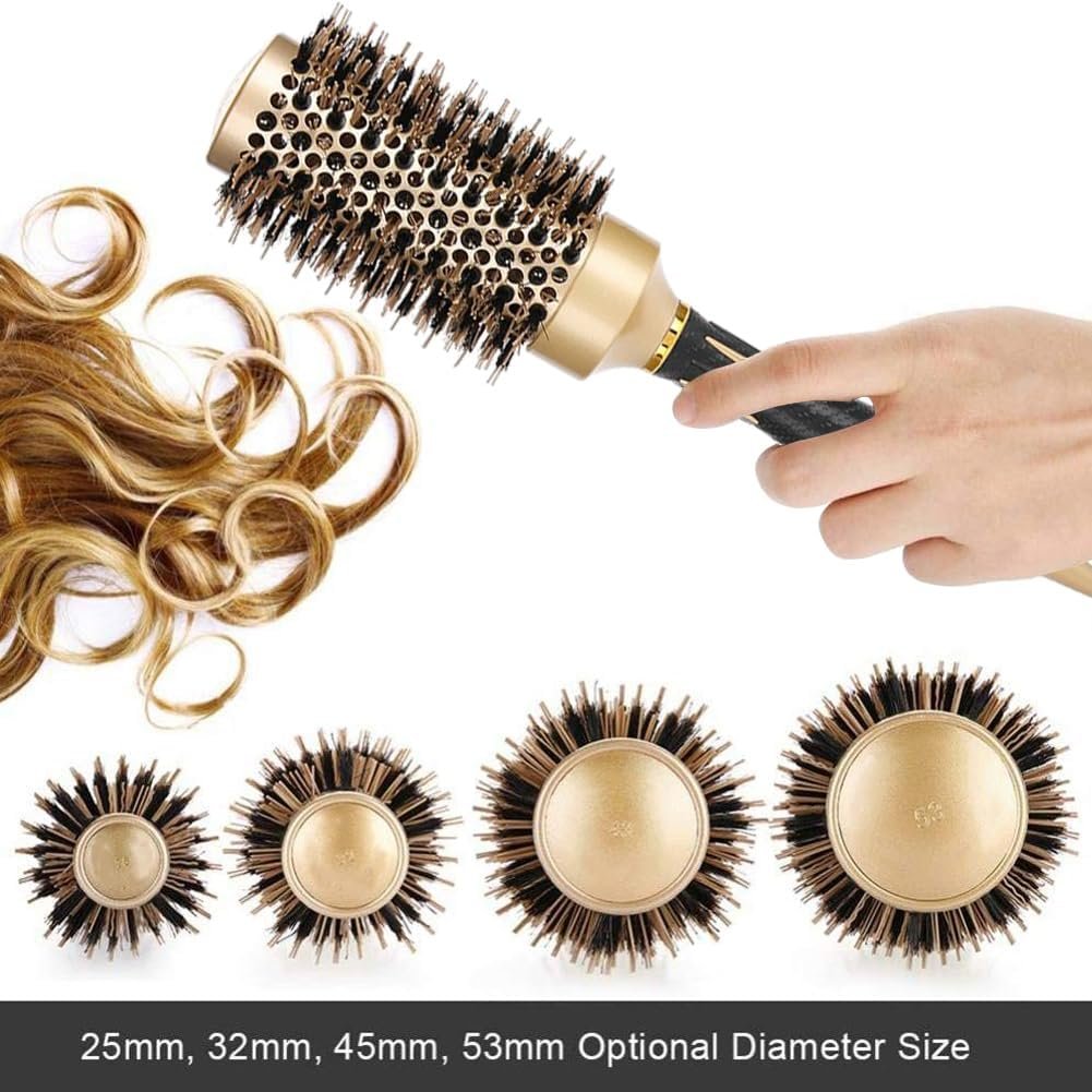 Aozzy Round Hair Brush Set for Blow Drying – Professional Boar Bristle Styling Brush with Nanothermic-Ion Technology, Vented Ceramic Barrel, 4 Size Options, Golden - görsel 11