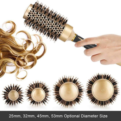 Aozzy Round Hair Brush Set for Blow Drying – Professional Boar Bristle Styling Brush with Nanothermic-Ion Technology, Vented Ceramic Barrel, 4 Size Options, Golden