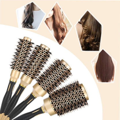 Aozzy Round Hair Brush Set for Blow Drying – Professional Boar Bristle Styling Brush with Nanothermic-Ion Technology, Vented Ceramic Barrel, 4 Size Options, Golden